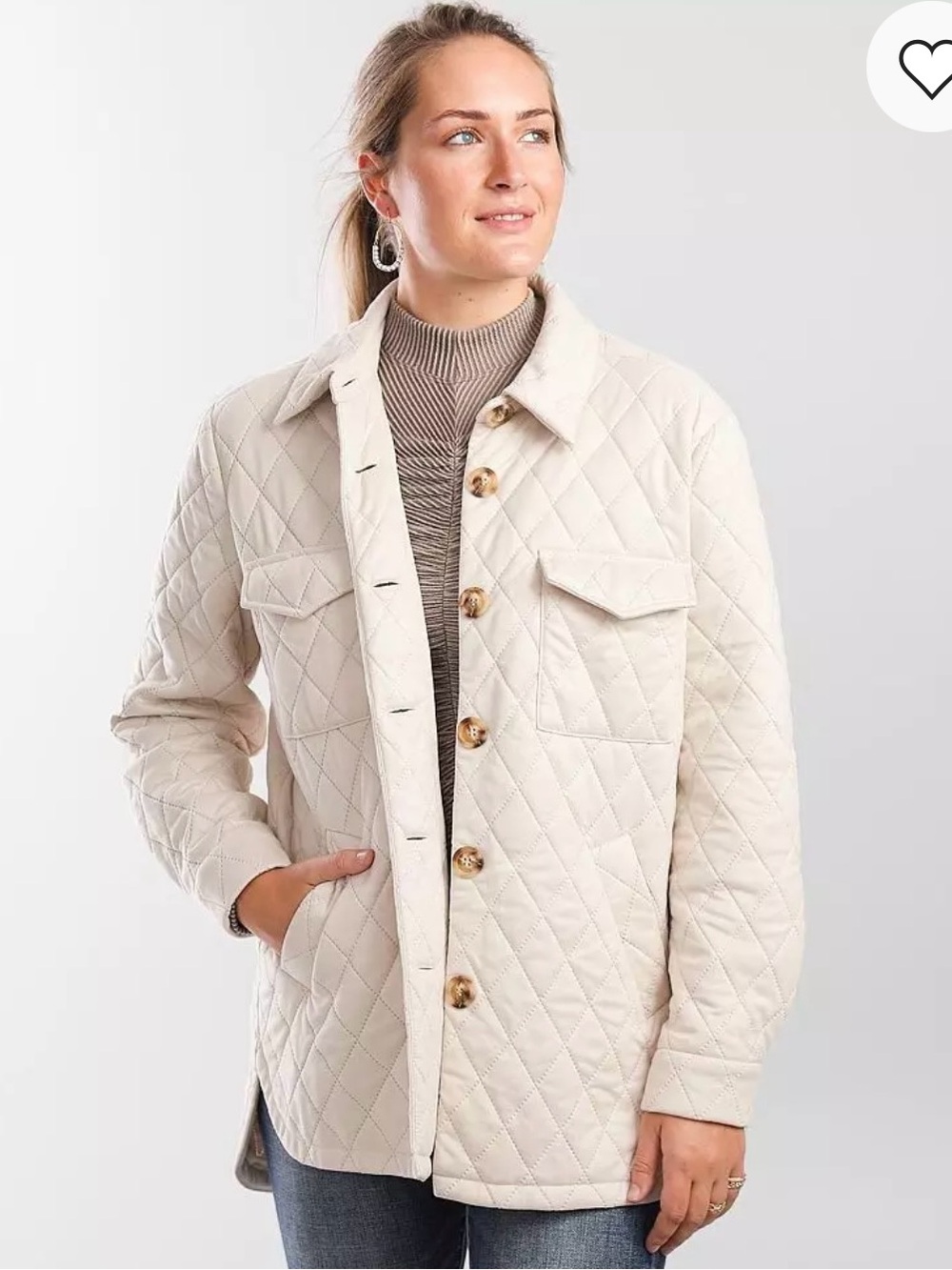 Quilted Cream Button-Front Jacket